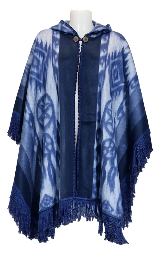 Poncho ouvert capouche Attrape-rêves bleu