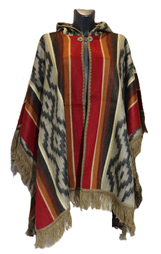 Poncho abierto con capucha – Diseño
Chakana - rojo
