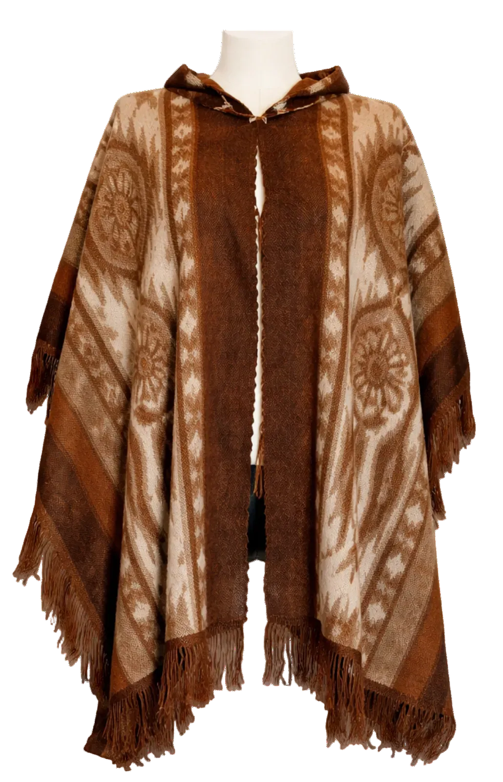 Poncho ouvert capouche Attrape-rêves marron