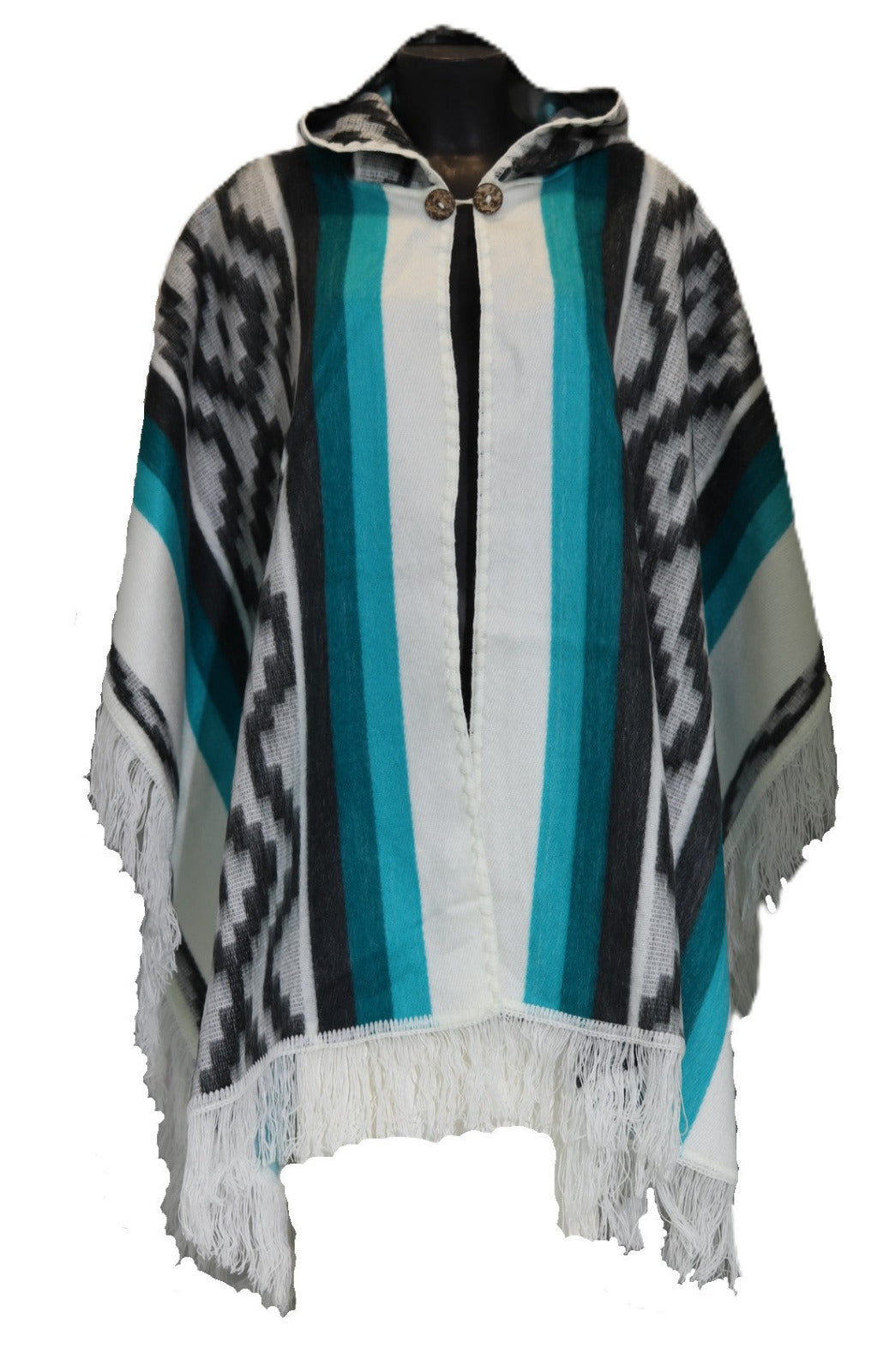 Poncho abierto con capucha – Diseño
Chakana - turcoise
