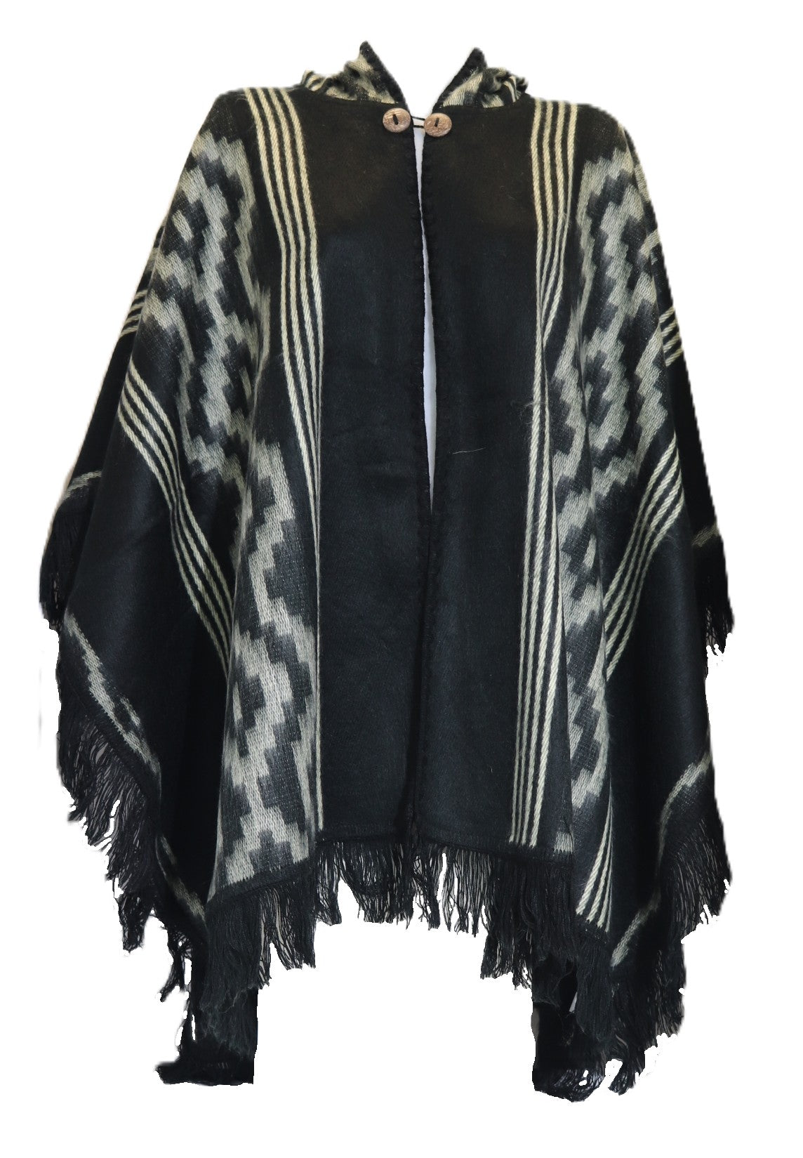 Poncho abierto con capucha – Diseño
Chakana - negro
