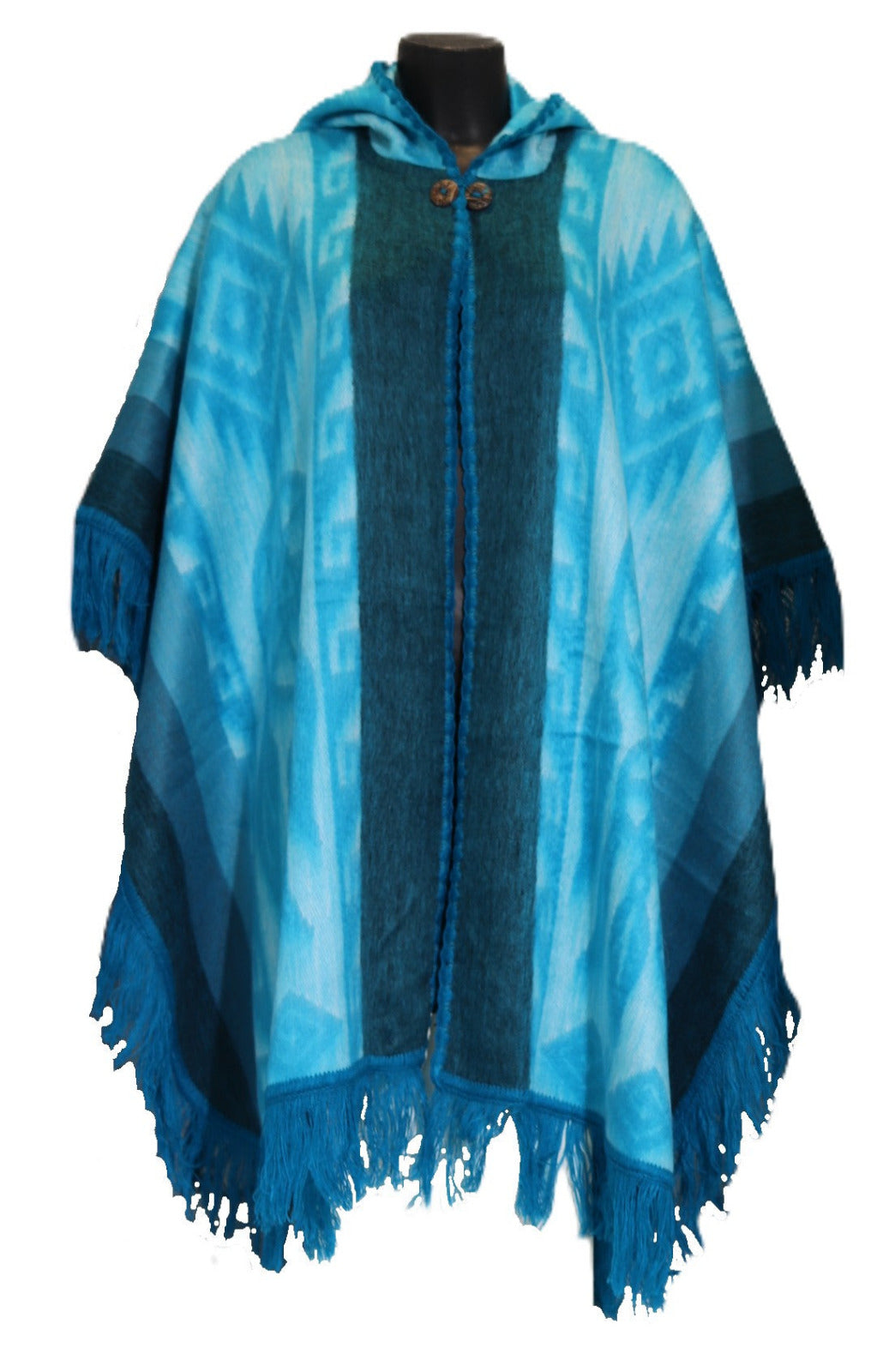 Poncho ouvert avec capouche turcoise