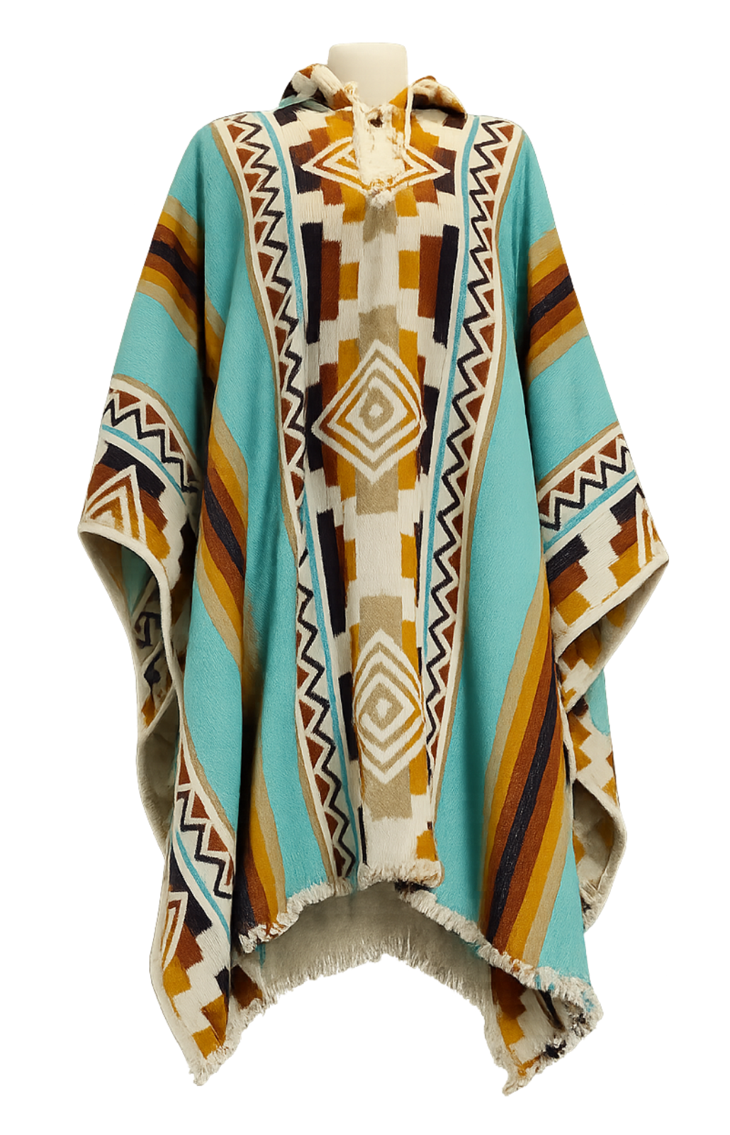 poncho ancestral lana marron turquesa