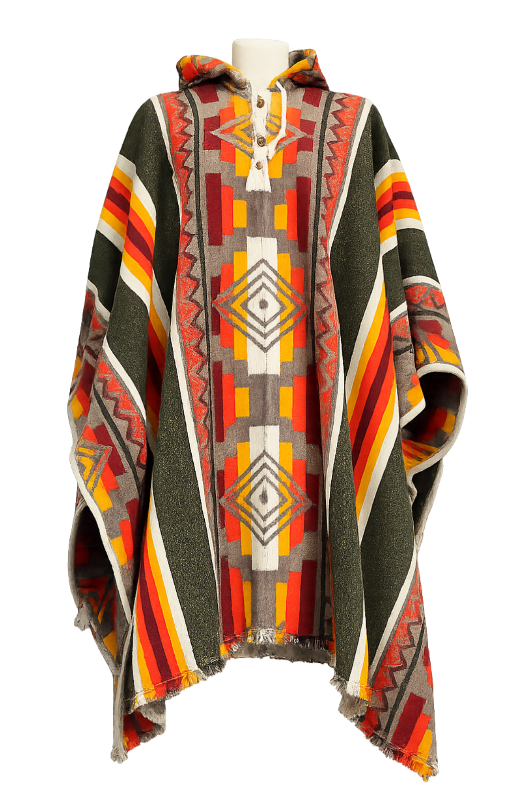 poncho ancestral lana verde oliva