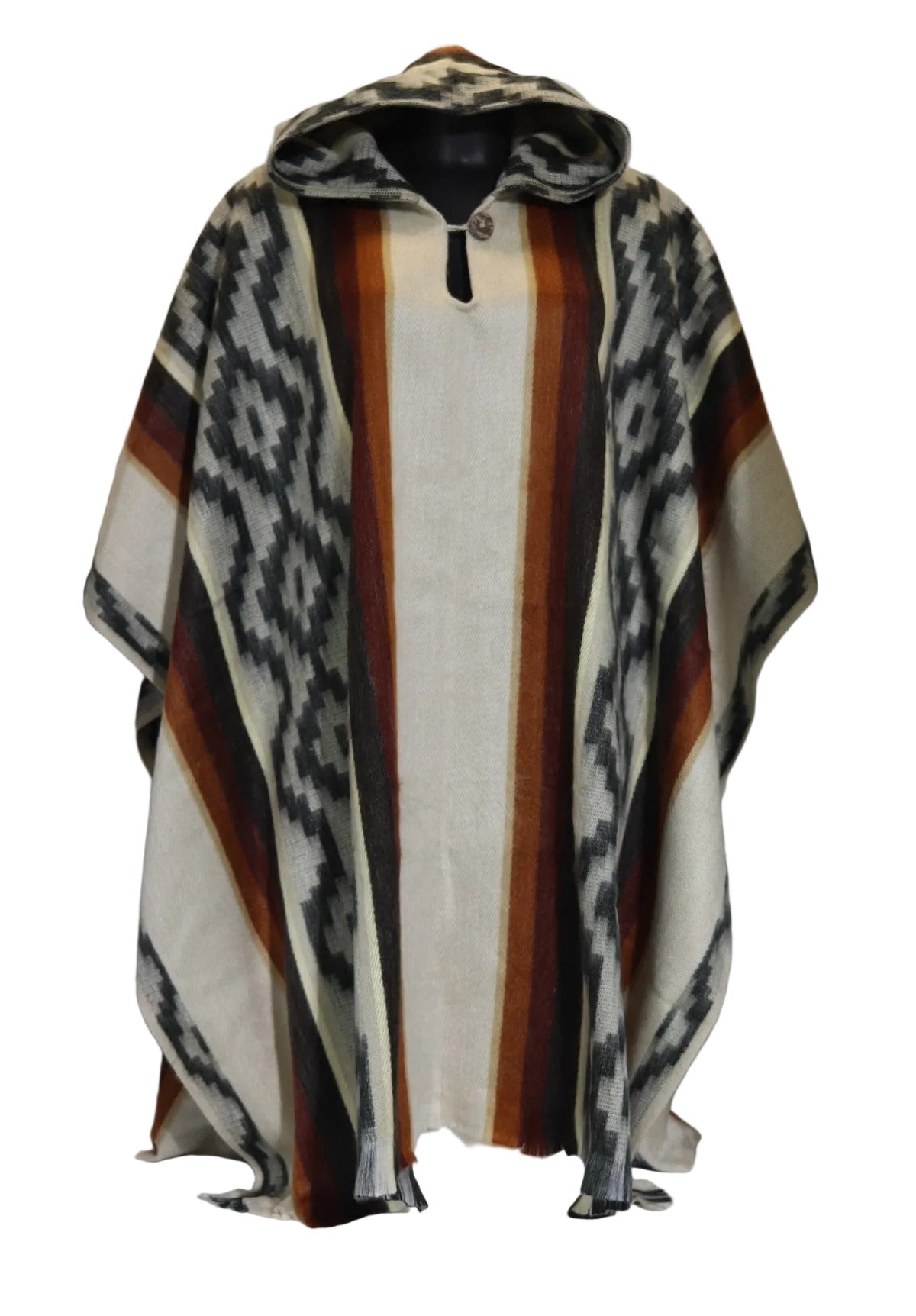 Poncho cerrado con capucha beige con diseño