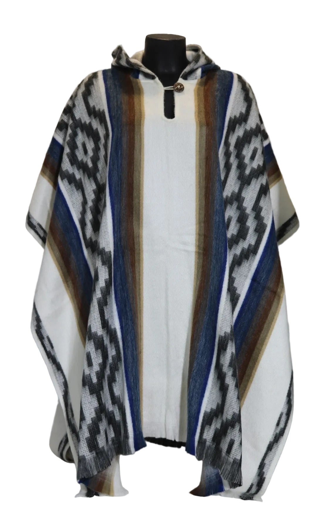 Poncho cerrado con capucha azul petroleo marron