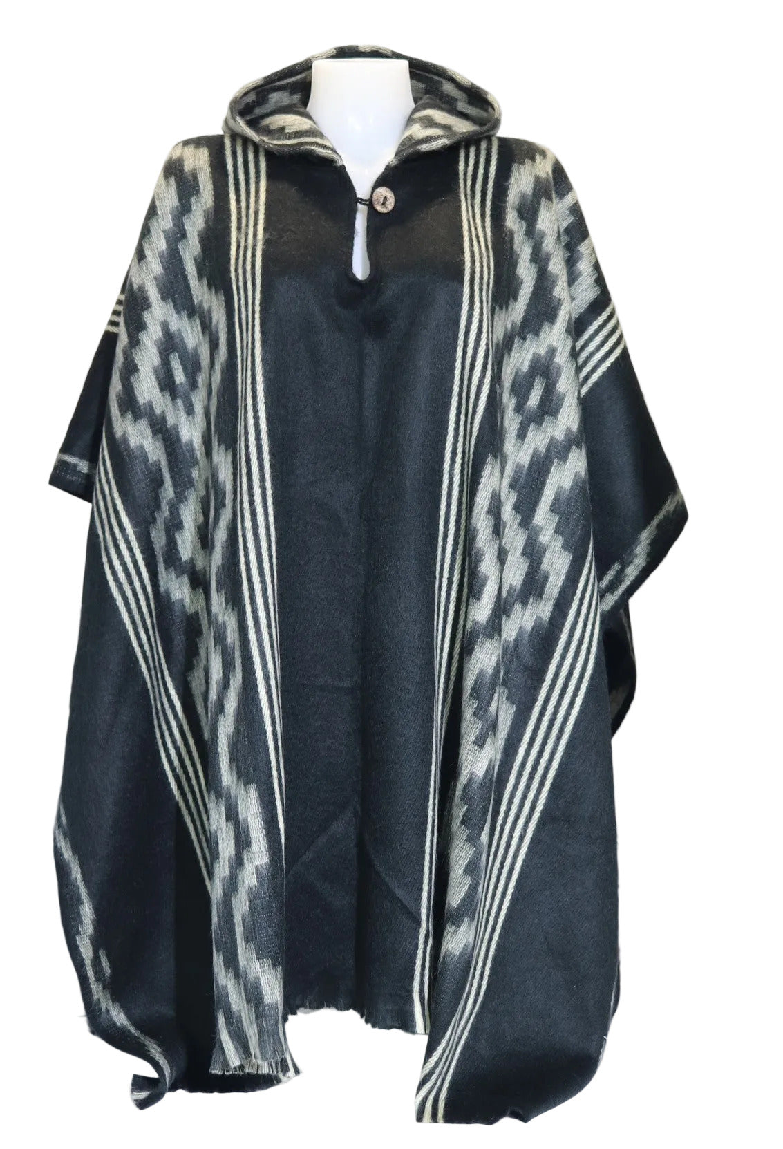 Poncho cerrado con capucha negro liso