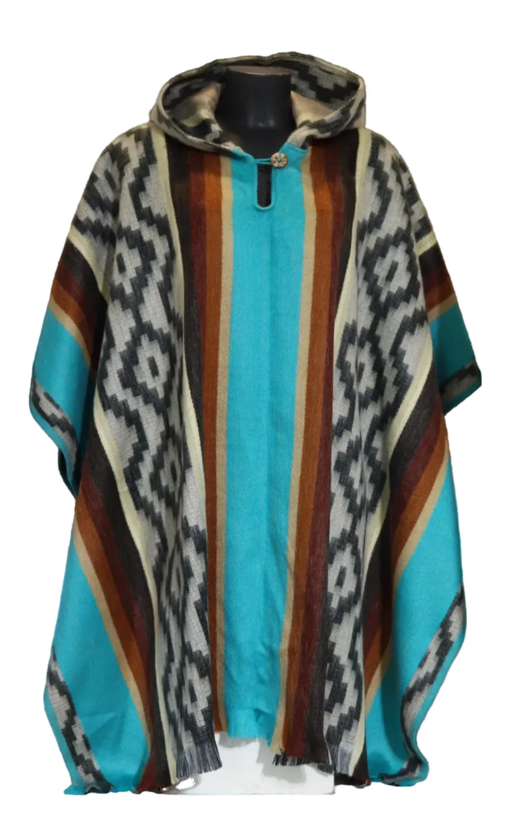 Poncho cerrado con capucha turquesa