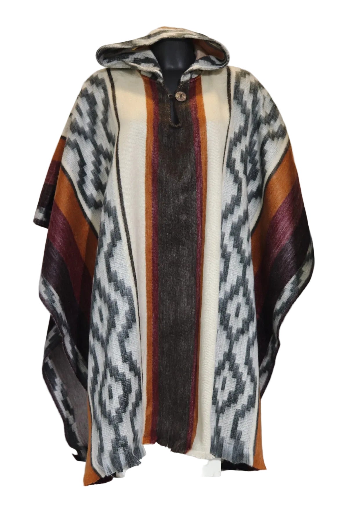 Poncho cerrado con capucha burdeos diseño