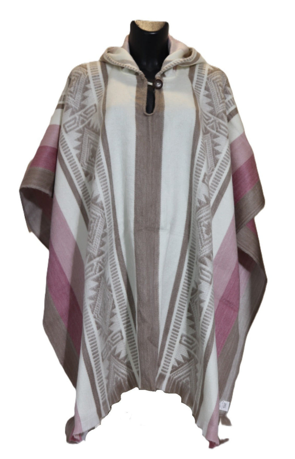Poncho cerrado con capucha diseño geométrico rosa